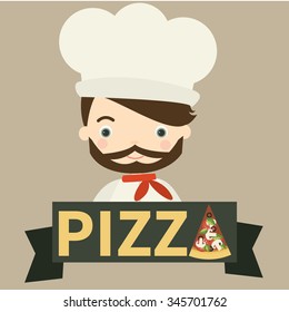 Pizza. Variant of logo, pizzerias design. Vector illustration of chef  for decoration pizza menu. 