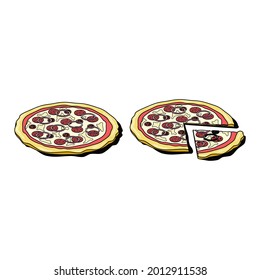 Pizza. Vector 3d sketch line isometric, color icon illustration, flat style. Creative design idea and elements for infographics and website.