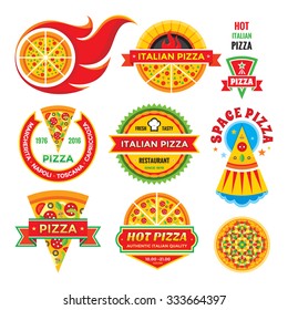 Pizza - vector badges logo set. Pizza labels collection. Fast food concept illustrations. Pizzeria embolem collction. Design element. 