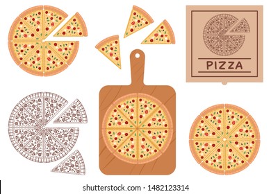 Pizza vector cartoon set isolated on a white background.