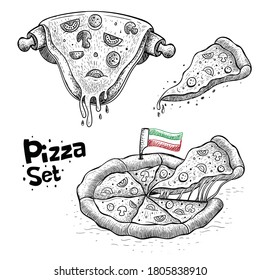 pizza vector collection, food illustration in hand drawn style