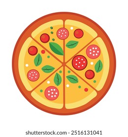 Um design de vetor de pizza muitas vezes apresenta uma ilustração vibrante de uma fatia de pizza ou pizza inteira com coberturas como queijo, pepperoni, cogumelos e azeitonas. O design limpo e escalável é p