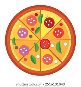 Um design de vetor de pizza muitas vezes apresenta uma ilustração vibrante de uma fatia de pizza ou pizza inteira com coberturas como queijo, pepperoni, cogumelos e azeitonas. O design limpo e escalável é p