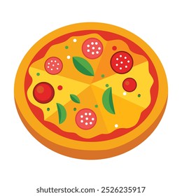 Um design de vetor de pizza muitas vezes apresenta uma ilustração vibrante de uma fatia de pizza ou pizza inteira com coberturas como queijo, pepperoni, cogumelos e azeitonas. O design limpo e dimensionável 