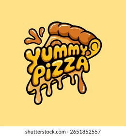 Logo de dibujos animados de queso de goteo de pizza deliciosa