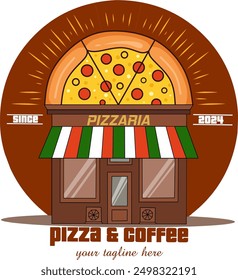 Pizza Vector Emblem. Pizza logo template. Vector emblem for cafe, restaurant or food delivery service. Vector illustration