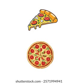 
A pizza vector is a graphic illustration of a pizza, typically designed in a clean, stylized, and flat format. It often features elements like a triangular slice or a whole pizza with toppings
