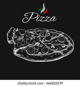 Pizza. Vector hand drawn illustration. Italian cuisine. Sketch style