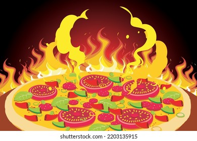 Pizza vector. Hot spicy food. Vector illustration of delicious pizza food