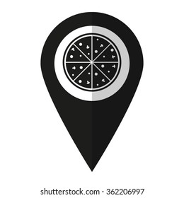 Pizza - vector icon;  black map pointer