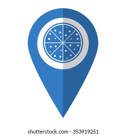 Pizza - vector icon; blue map  pointer