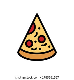 Pizza Vector Icon in Filled Outline Style. Pizza is a dish of Italian origin consisting of a flattened disk of bread dough topped with tomatoes, cheese, and other ingredients Icon for App, Web, Game.