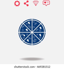 Pizza vector icon on grey background.