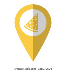 Pizza - vector icon;  yellow map pointer