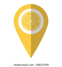 Pizza - vector icon;  yellow map pointer