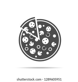Pizza vector icon.Pizza with one slice separated linear icon