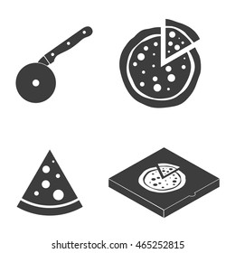 Pizza vector icons food silhouette collection. Cutter knife cooking equipment,  slice icon in flat style. Black box isolated on white background