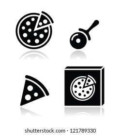 Pizza Vector Icons Set With Reflections