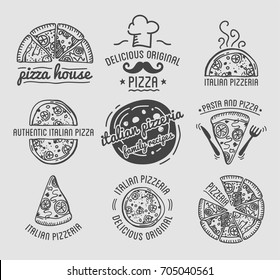 Pizza vector icons set templates for fast food or italian pizzeria