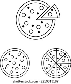 
Pizza, vector. Pizza icons, whole pizza and cut pizza.