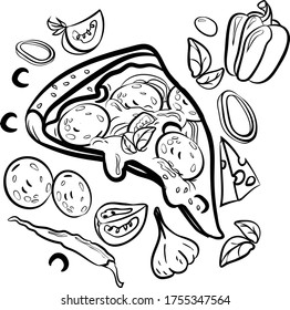  Pizza. Vector illustration for backgrounds, web design, design elements, textile prints, covers, posters, menu.