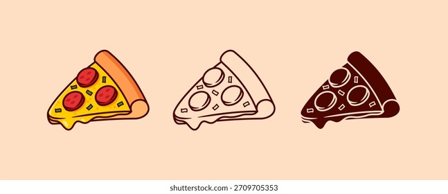 Pizza vector illustration. Cartoon, line drawing, silhouette
