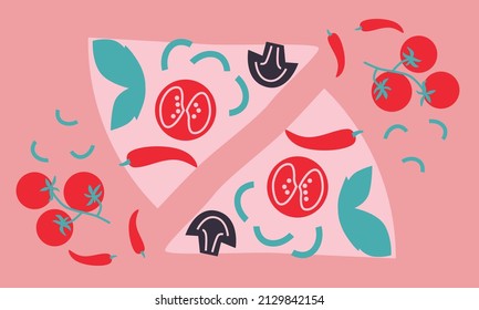 Pizza vector illustration. Circle frame with pizza icons. Concept illustration for packaging and advertising. Can be use for restaurants menu, cover, packaging. Abstract fast food banner template.