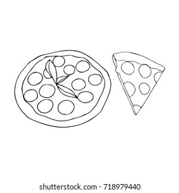 Pizza vector illustration. Doodle style. Design icon, print, logo, poster, symbol, decor, textile, paper