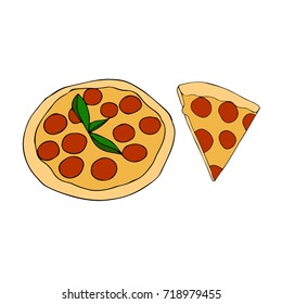 Pizza vector illustration. Doodle style. Design icon, print, logo, poster, symbol, decor, textile, paper