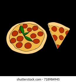 Pizza vector illustration. Doodle style. Design icon, print, logo, poster, symbol, decor, textile, paper