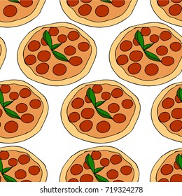 Pizza vector illustration. Doodle style. Design icon, print, logo, poster, symbol, decor, textile, paper