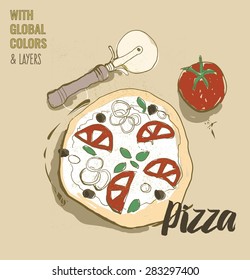 Pizza. Vector illustration Eps10 file. Global colors&layers.