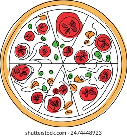 Pizza vector illustration. Fast food. Simple style, linear. Element for creating a seamless pattern, logo, banner, business card, menu