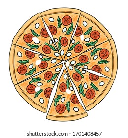 Pizza vector illustration. Hand drawn beautiful food illustration. 