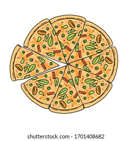 Pizza vector illustration. Hand drawn beautiful food illustration. 