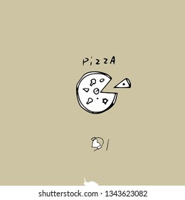 pizza vector illustration, hand-drawn pizza, funny style