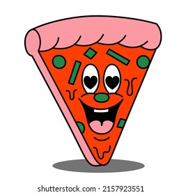 Pizza Vector Illustration With Happy Facial Expression, Perfect Match Icon, Sticker, Logo