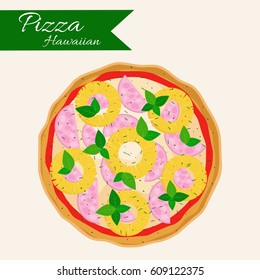 Pizza vector illustration. Hawaiian pizza.