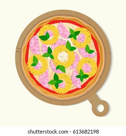 Pizza vector illustration. Hawaiian pizza.