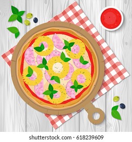 Pizza vector illustration. Hawaiian pizza.