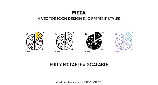 Pizza vector illustration icons in different styles