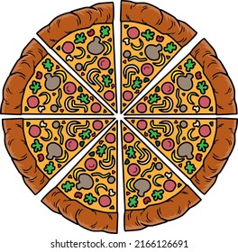 Pizza, Vektorgrafik einzeln auf weißem Hintergrund
