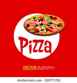 Pizza, Vector Illustration isolated on red