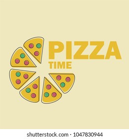 Pizza Vector Illustration in Line Art Flat Style Design Funny image