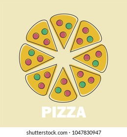 Pizza Vector Illustration in Line Art Flat Style Design Funny image