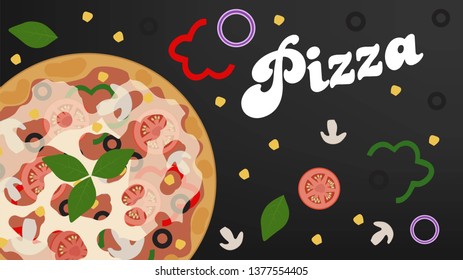 Pizza, vector illustration for poster. banner. 