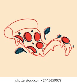 Pizza.  Vector illustration with risograph print effect. Design element for advertising, posters, prints for clothing, banners, covers, websites, social networks, logo, menu