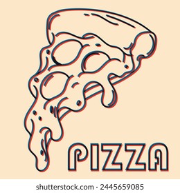 Pizza.  Vector illustration with risograph print effect. Design element for advertising, posters, prints for clothing, banners, covers, websites, social networks, logo, menu