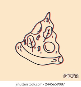 Pizza.  Vector illustration with risograph print effect. Design element for advertising, posters, prints for clothing, banners, covers, websites, social networks, logo, menu