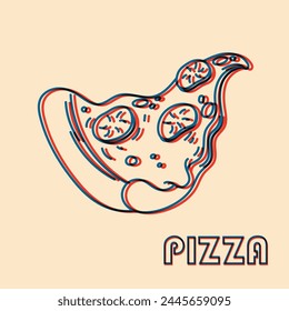 Pizza.  Vector illustration with risograph print effect. Design element for advertising, posters, prints for clothing, banners, covers, websites, social networks, logo, menu